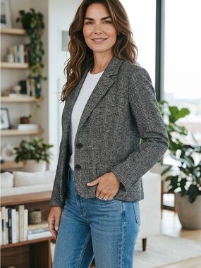 MICHAEL Michael Kors Black & Gray Glen Plaid Blazer